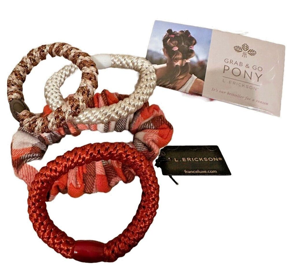 Bundle 5 L. Erickson France Luxe Grab and Go Pony Hair Ties & Flannel Scrunchie